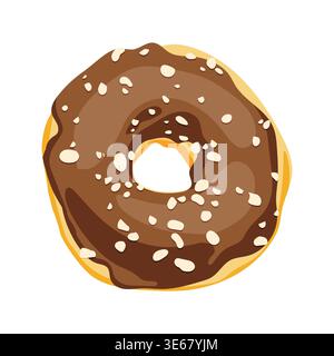 Flat vector illustration of bitten chocolate glazed donut with sprinkles, isolated on white background Stock Vector