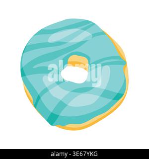 Flat vector illustration blue glazed donut, isolated on white background  Stock Vector