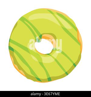 Flat vector illustration pistachio glazed donut, isolated on white background. Stock Vector
