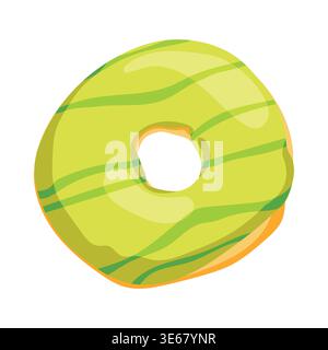Flat vector illustration pistachio glazed donut, on white background Stock Vector