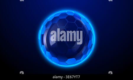 Futuristic glowing blue sphere with a hexagonal pattern. Abstract energy shield concept on a dark background. Vector illustration Stock Vector