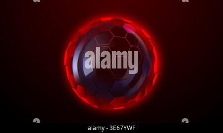 Futuristic red glowing hexagonal sphere with energy shield effect. Dark abstract background. Vector illustration Stock Vector