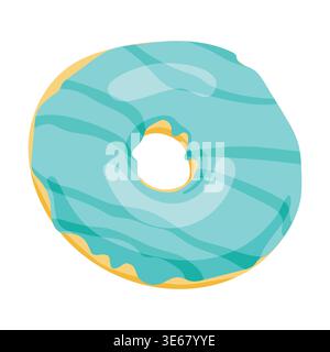 Flat vector illustration blue glazed donut, isolated on white background Stock Vector