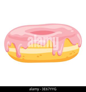 Flat vector illustration pink strawberry glazed donut, isolated on white background.  Stock Vector