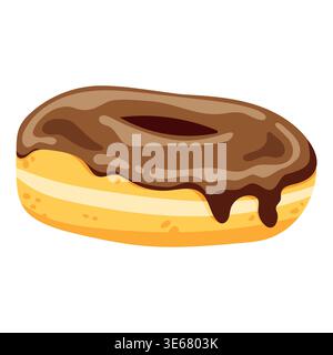 Flat vector illustration chocolate glazed donut, isolated on white background.  Stock Vector
