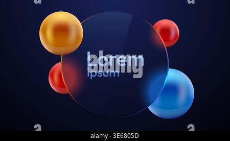 Sleek abstract background with glassmorphism circle and glossy spheres, perfect for modern design. Vector illustration. Stock Vector