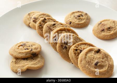 A view of a plate of dairy-free, gluten-free chocolate chip cookies. Stock Photo