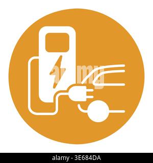 Minimalist outline EV charger glyph icon with electric car suitable for eco transport and sustainable technology design concepts Stock Vector