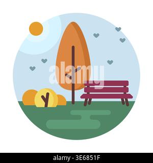 Public park bench and tree vector icon. Urban park. Nature sign. Graph symbol for travel and tourism web site and apps design, logo, app, UI Stock Vector