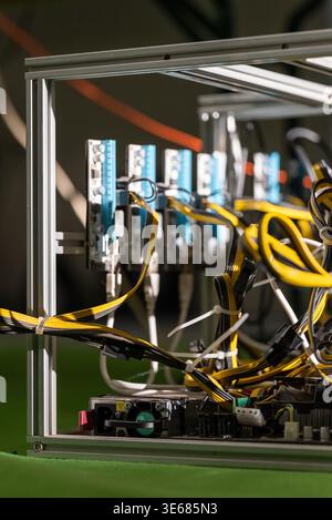 computer components in a metal cube structure Stock Photo