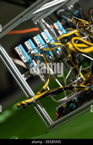 computer components in a metal cube structure Stock Photo