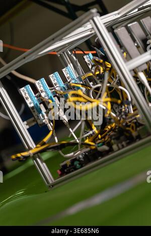 computer components in a metal cube structure Stock Photo