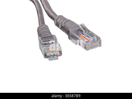 Network and ethernet cable. RJ45 Modular plugs. Ethernet Cable connector.  CAT6 Cable. UTP RJ45 Stock Photo