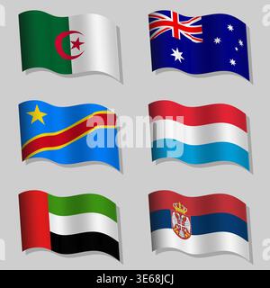 Large vector set of wavy flags of the world Stock Vector