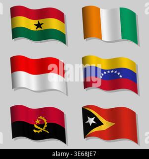 Vector abstract set of wavy flags of the world Stock Vector
