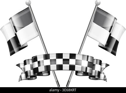 Racing Concept - Checkered Flags and Ribbon, vector isolated on white background Stock Vector