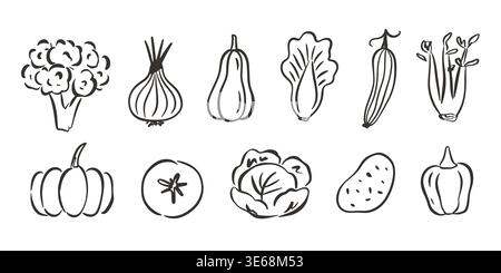Hand drawn vegetable icons doodle illustration set Stock Vector