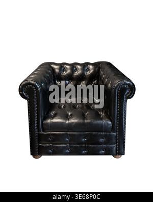 Classic black leather armchair. Isolated on white background Stock Photo