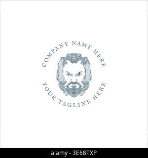 Rustic Mythological Deity Head Badge Label Emblem With Ancient Bearded Philosopher Portrait Stock Vector