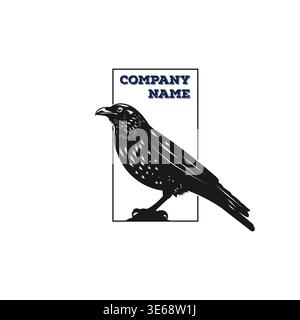 Rustic Wild Black Crow Raven Bird Perched Corvus Rook Silhouette Stock Vector