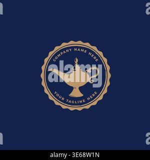 Rustic Antique Genie Lantern Badge Label Emblem With Ancient Arabian Oil Lamp Stock Vector