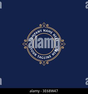 Rustic Round Ornament Badge Label Emblem With Royal Gold Decorative Scroll Stock Vector