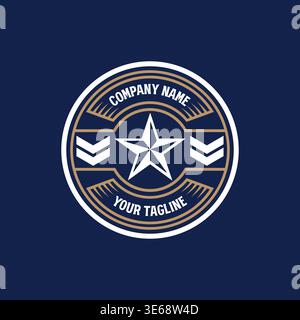 Rustic Circular Star Badge Label Emblem With Nautical Celestial Pentagram Ornament Stock Vector