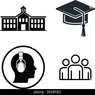 Education, Communication, and Growth Symbols in a Grid Layout Stock Vector