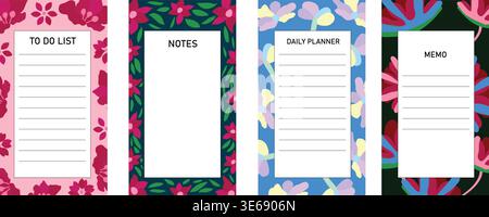 stationary papers illustration. Stationary papers hand drawn floral illustrations with headings. Stock Vector