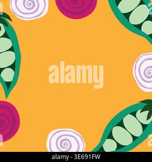 peas, beetroot and onion card, banner, poster, background, wallpaper illustration template Stock Vector