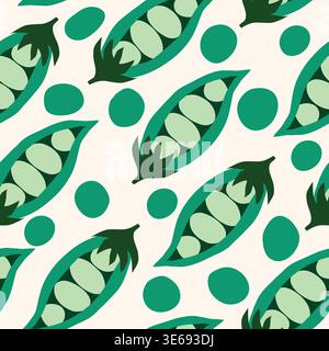 peas pods with lot of peas on white background seamless pattern Stock Vector