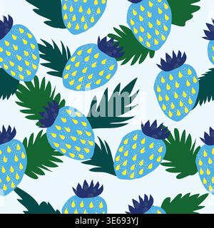 blue strawberries with green leaves seamless tropical pattern. blue strawberries with green and blue leaves seamless pattern. Stock Vector
