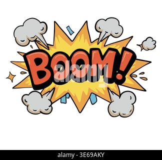 Bright BOOM Comic Explosion Icon Colorful Hand Drawn Effect Stock Vector