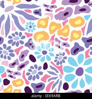 Abstract flowers and colorful flower elements garden theme multicolor seamless pattern. Good for tiles, fabric, wrapping, textile, clothing, print. Stock Vector