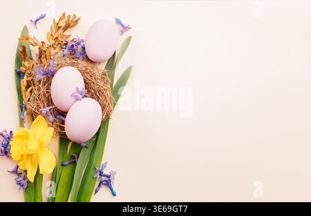 Lively And Vibrant Springtime Floral Composition Featuring Pastel Daffodils And Fresh Foliage Stock Photo