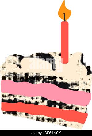 Piece of birthday cake halftone collage cut out vector illustration Stock Vector