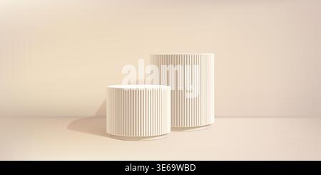 Beige product podium, shadow bg. Marble 3d pillar in light limbo. Soft spotlight gobo on white ramadan platform. Elegant fluted premium display studio Stock Vector