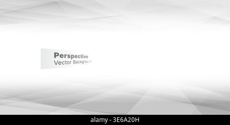 Abstract white geometric vector background with vanishing perspective and large copy space. Minimalist low poly triangular shapes creating a futuristi Stock Vector