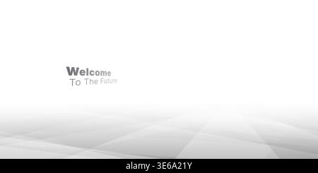 Abstract white and grey background with perspective floor and text Welcome To The Future for modern corporate technology presentation or digital busin Stock Vector