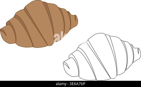 Outline and colorful Croissant version Sticker Icon Packing Poster Minimalistic Flat design element. Isolated Vector illustration Food Thematic Recipe or Menu Cards Banner, leaflets, label, price, tag Stock Vector