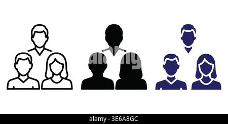 Illustrations of diverse family groups represented with different visual styles and color schemes Vector Charity cons Stock Vector