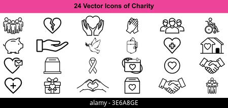 Comprehensive Collection Of Vector Icons Representing Various Aspects Of Charity Work And Philanthropy Vector Charity cons Stock Vector