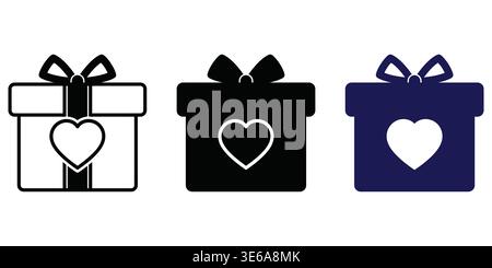 Elegant gift box designs featuring bows and heart symbols for various occasions and themes Vector Charity cons Stock Vector