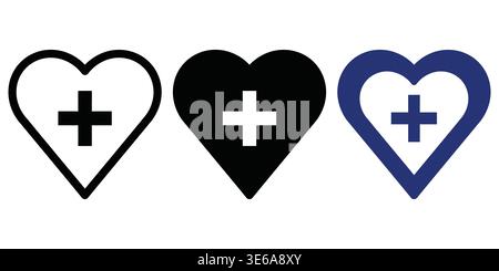 Visual Representation Of Medical And Care Symbols Using Heart Shapes With Cross Symbols Inside Vector Charity cons Stock Vector
