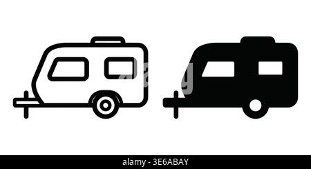 Comparison of two different camper van designs shown in silhouette form Vector Camping Icons Stock Vector