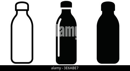 Three different types of bottle designs illustrated in silhouette Vector Camping Icons Stock Vector