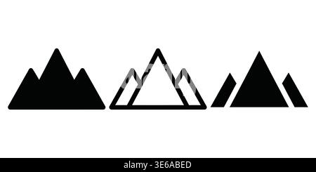 A stylized illustration of a mountain range with varying peak heights and silhouettes Vector Camping Icons Stock Vector