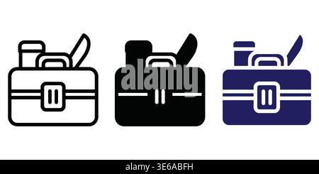 Three stylized briefcase icons in different color schemes and designs Vector Camping Icons Stock Vector