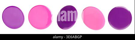 Many purple and pink button badges isolated on white, set Stock Photo