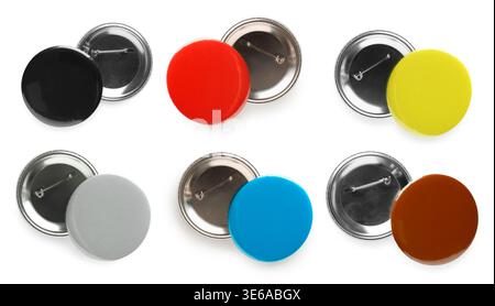 Button badges in different colors isolated on white, set Stock Photo